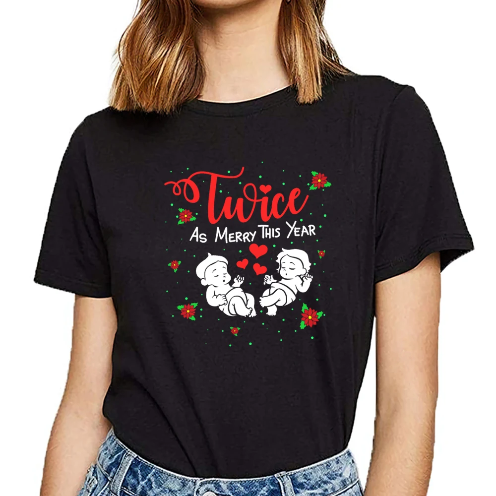 

Женские футболки в два раза больше, чем merry в этом году близнецов модный костюм на Рождество; Белая хлопковая женская футболка
