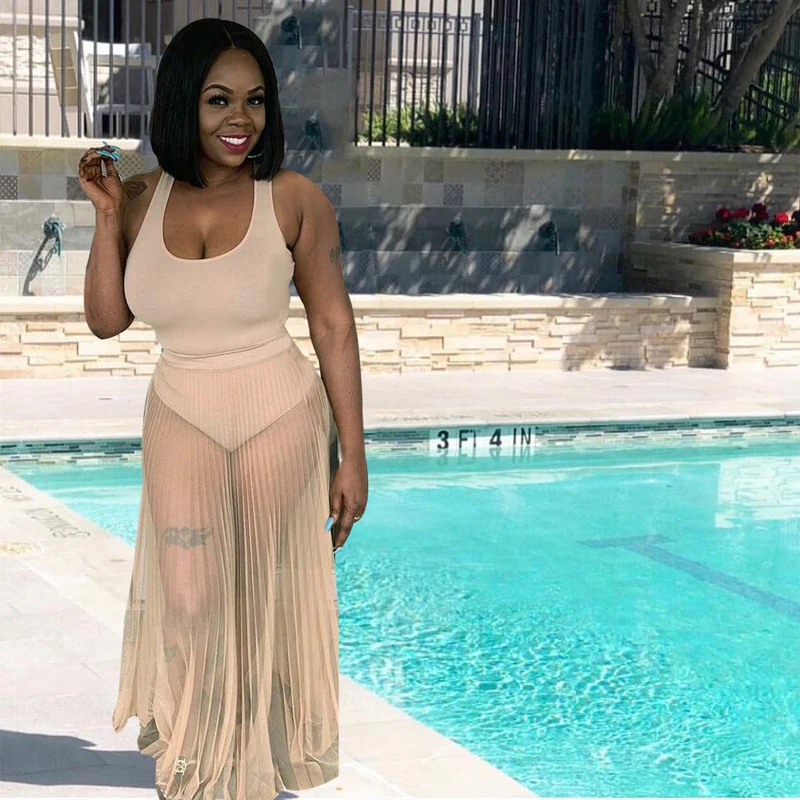 Женский костюм певицы сексуальный комбинезон бежевого цвета для танцев на шесте