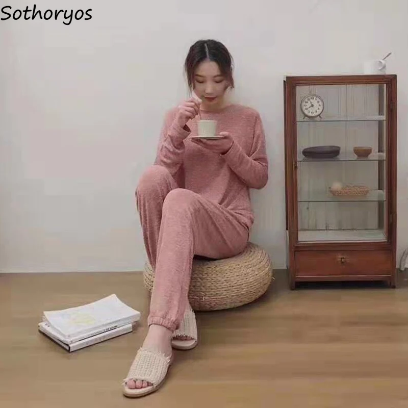 

Pajama Sets Women Spring Long Sleeve and Lantern Trousers New Solid Sweet Pyjamas Girlfriends Casual Breathable Loose Sleepwear