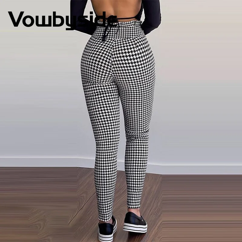 

Houndstooth Print High Waist Tied Detail Skinny Pants