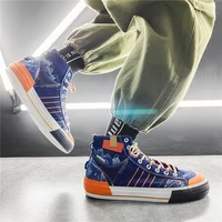 high top sneakers canvas vulcanize shoes blue sports shoes for male hip hop streetwear fashion mens shoes casual men sneakers