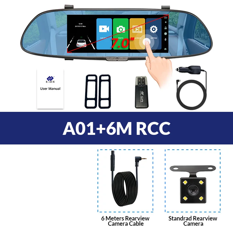 E-ACE Автомобильный видеорегистратор FHD 1080P Dashcam 7 дюймов dvr зеркало видео рекордер автомобильная камера с камерой заднего вида авто регистратор Dvrs видеорегистратор