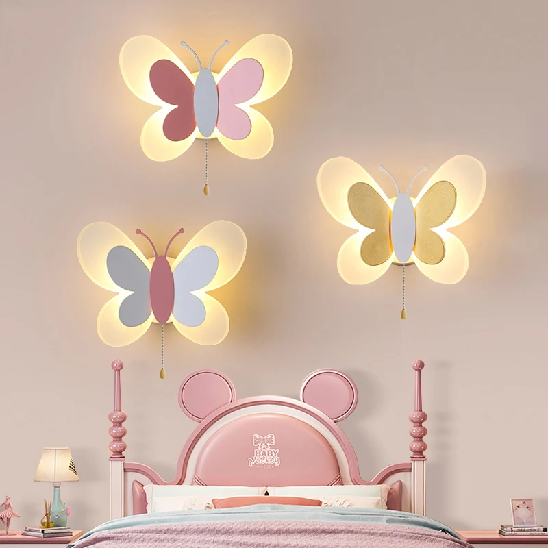 Butterfly girl room lamp creative cartoon children energy-saving boy lamp bedside lamp bedroom wall lamp ceiling aisle lamp