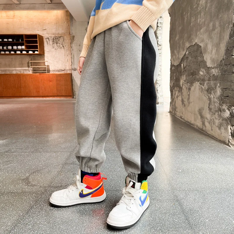 

Boy Sweatpants Children Pants Kids Side Stripe Sport Trousers Kids Costumes Teen Spring Fall Elastic Waist Gray Blue Casual Pant