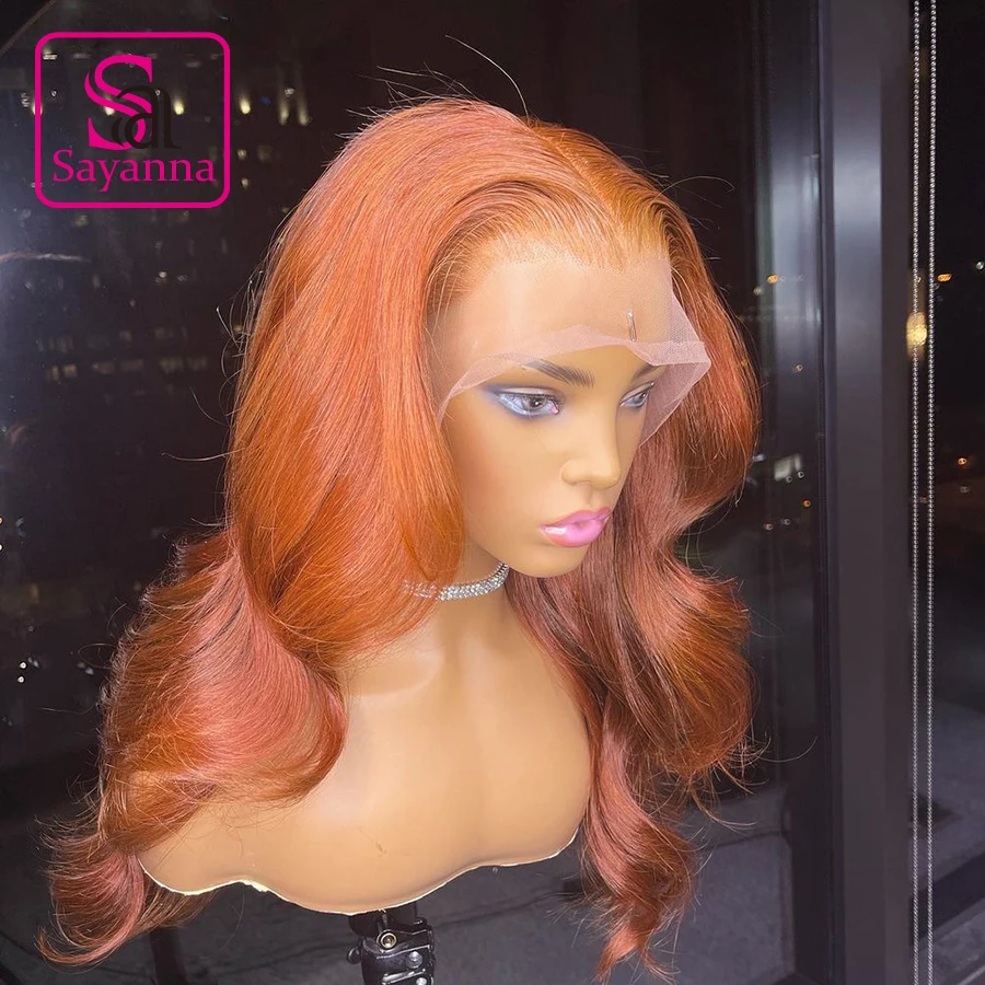 

Orange Ginger Colored 13x4 Lace Front Human Hair Wigs 180% For Women Brazilian Remy Wavy Wig Pre Plucked Transparent Lace Wigs
