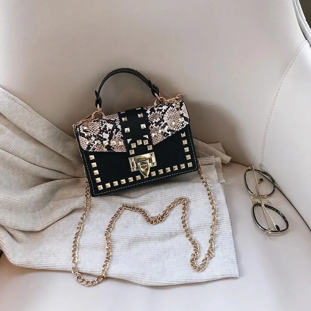 2020 женская сумка через плечо с заклепками на цепочке квадратная сумка|Сумки