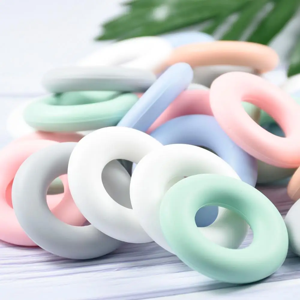 Donut redondo de silicona para dentici&oacute;n de beb&eacute;, collar de dentici&oacute;n de grado alimenticio de 43 MM, cuentas de silicona, 50/100 Uds.-1
