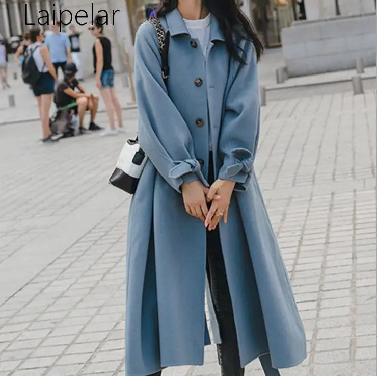 Элегантное свободное однобортное пальто с длинным рукавом и поясом мягкое