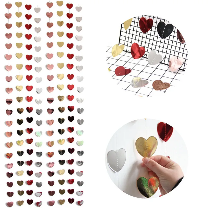 2m love sequins pull flower wedding birthday party string chain heart ornaments home accessories supplies background decoration |