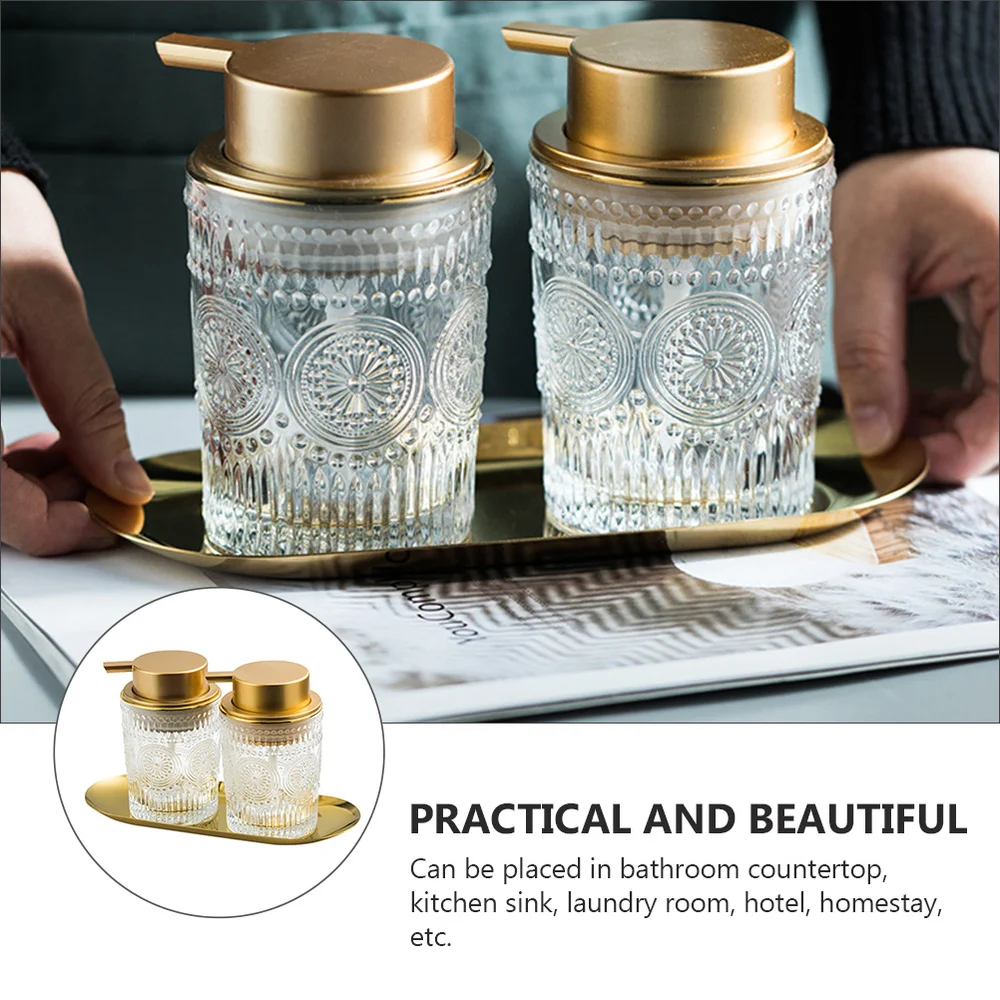 

1 Set Stylish Glass Hand Soap Dispenser Multi-function Home Press Shampoo Bottle