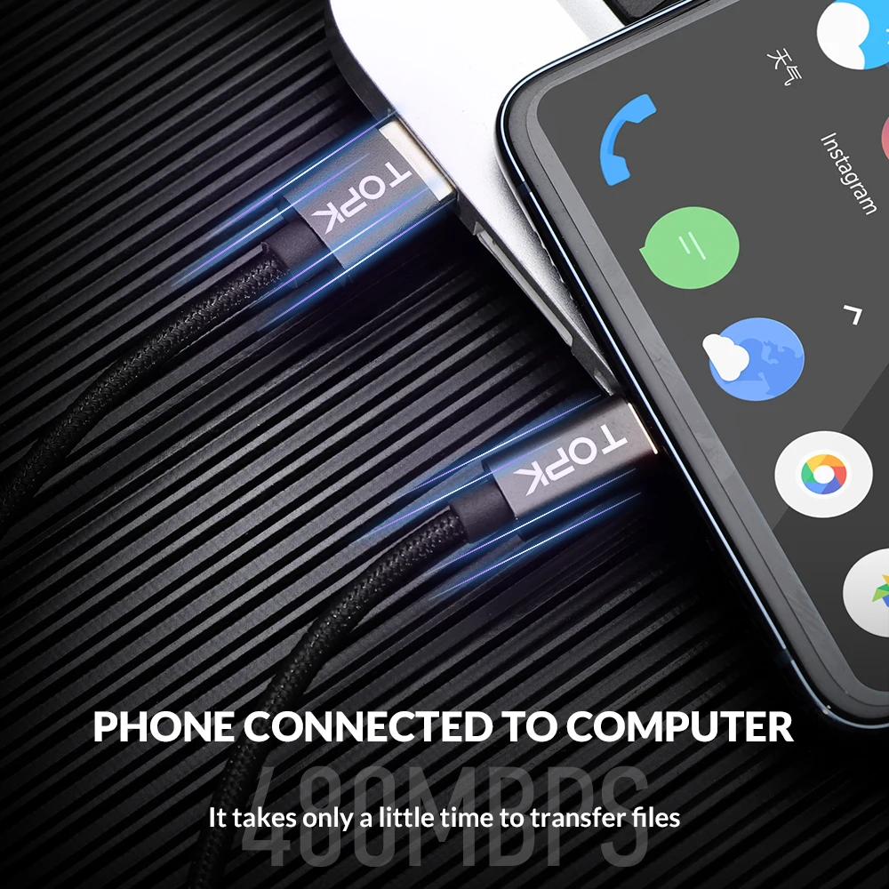 TOPK AN11 5A 1 м мобильный телефон кабель с разъемом Micro USB Type-C для быстрой зарядки