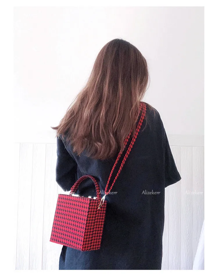 With Code Lock Houndstooth Box Shoulder Bag New Elegant Korean Purses And Handbags Female Big Square Crossbody Bag Retro