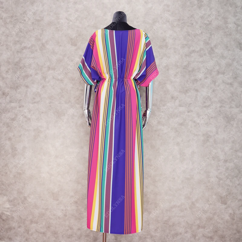 2021 в богемном стиле разноцветные полоску с v-образным вырезом высокой талией