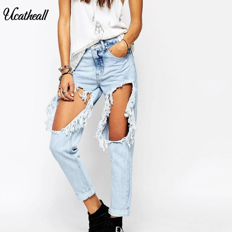 

Fashion Women Stretch Jeans Female High Waist Stretch Slim Sexy Pencil Pants Personality Slim Torn Denim Jeans Female Denim