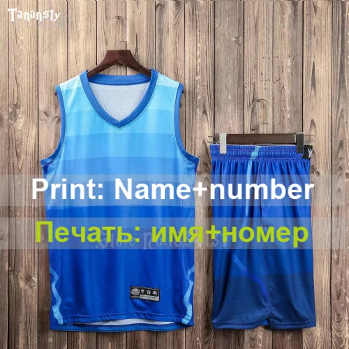 Blue Name and Number Мужские баскетбольные майки командные спортивные костюмы дышащие быстросохнущие Индивидуальные детские Молодежная форма для баскетбола набор наборы Новинка - Цвет: Blue Name and Number