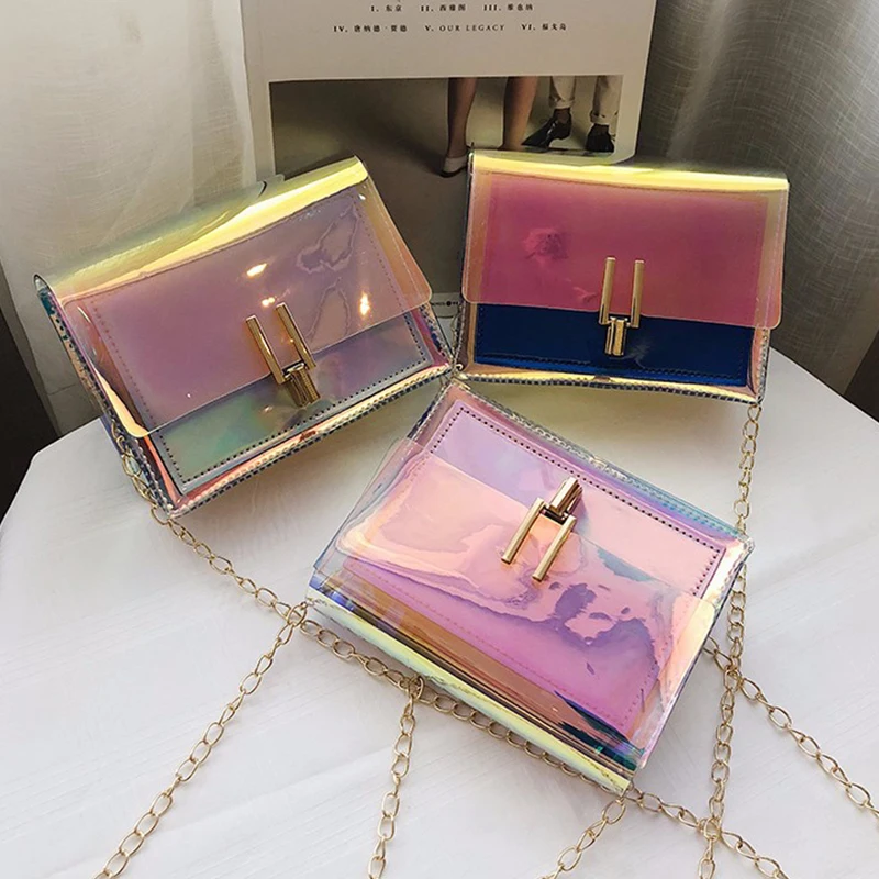 Роскошные сумки через плечо с цепочкой для женщин лазерная прозрачная сумка