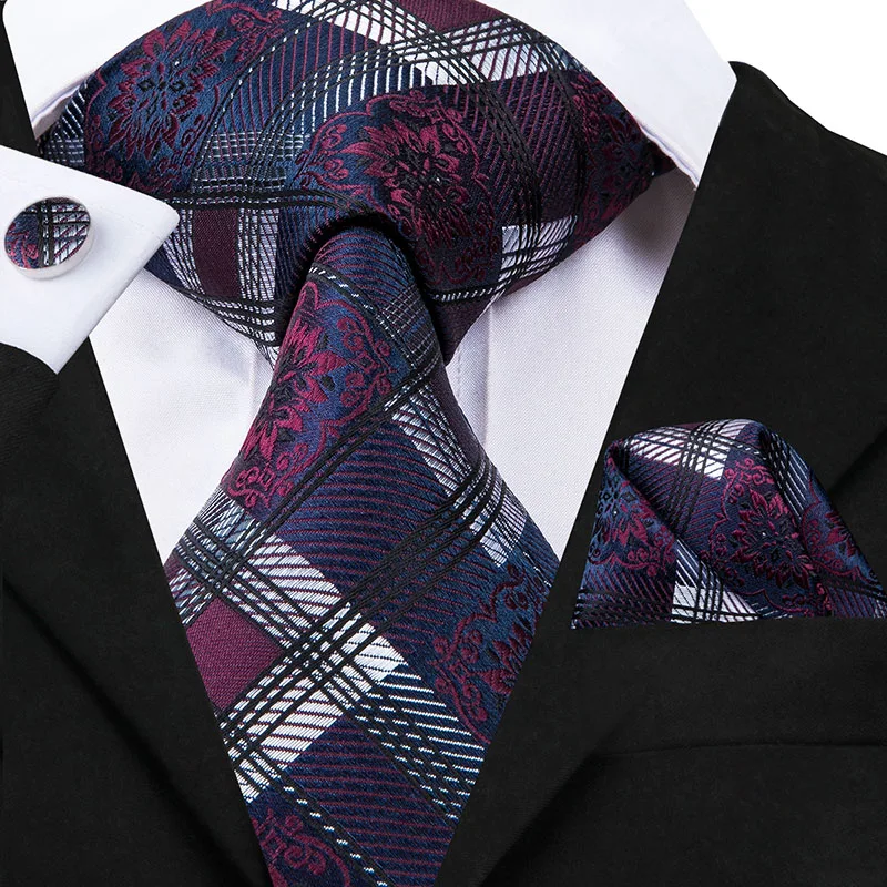 SN-3073 Hi-Tie синие мужские галстуки 8,5 см классические мужские синие галстуки Набор однотонных клетчатых полосатых шелковых галстуков и носовых платков Набор Запонок - Цвет: SN-3073