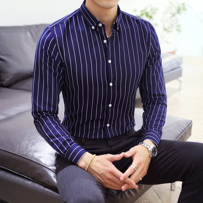 

Men Long Sleeve Striped Shirts Smart Casual Dress Shirts Good Quality Men Slim Fit Shirts New Spring Male Size 5XL Dress Shirts