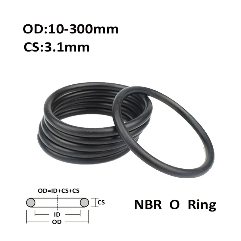 

CS 3.1mm OD 10~300mm Black NBR O Ring Seal Gasket Nitrile Butadiene Rubber Spacer Oil Resistance Washer Round Shape
