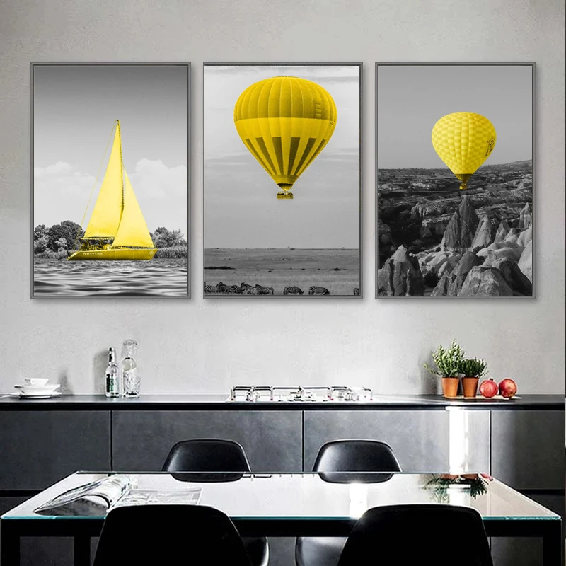 

Nordic Canvas Painting Wall Art Hot Air Balloon Picture Home DecorScenery Yellow Color Decor Posters and Prints for Living Room