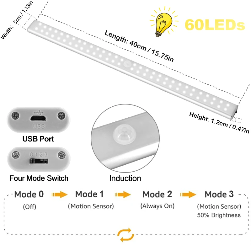 244060 leds pir led motion sensor light usb rechargeable led under cabinet night light for kitchen closet wardrobe stairs free global shipping