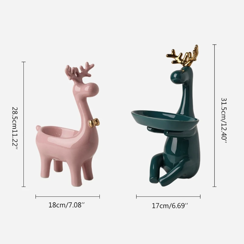 

Creative Elk Animal Desktop Ornament Key Storage Tray Ceramic Statue Decor for Home Indoor Creative Desktop Decoration Art K0AA
