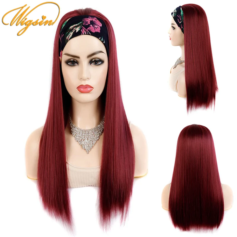 

WIGSIN Long Straight Synthetic Headband Wig 20Inch Natural Black Wine Red Beige Head Scarf Wigs for Women