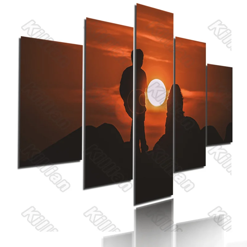 

Nostalgia Style Canvas Painting Bed Home Decoration Prints 5 Pieces Hillside Sunset Couple Decoration Living Room Wall Murals