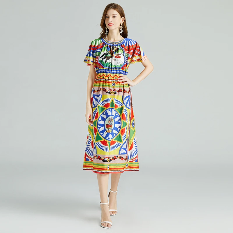 Женское элегантное платье разноцветное винтажное праздничное с принтом солдата