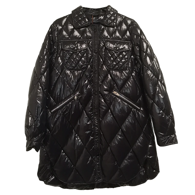 Fashion Trend Warm Lightweight Super Hot Pocket Overcoat Female Plus Size Midi Women's Winter Orange Puffer Down Jacket