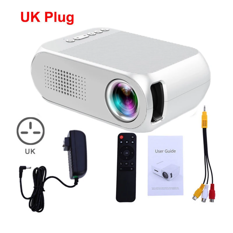 White UK Plug YG320 мини-проектор YG300 обновление Portatil Светодиодный прожектор Аудио HDMI USB мини-проектор домашний кинотеатр медиаплеер - Цвет: White UK Plug