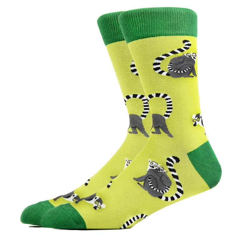 Модные мужские счастливые носки из чесаного хлопка с мультяшными животными
