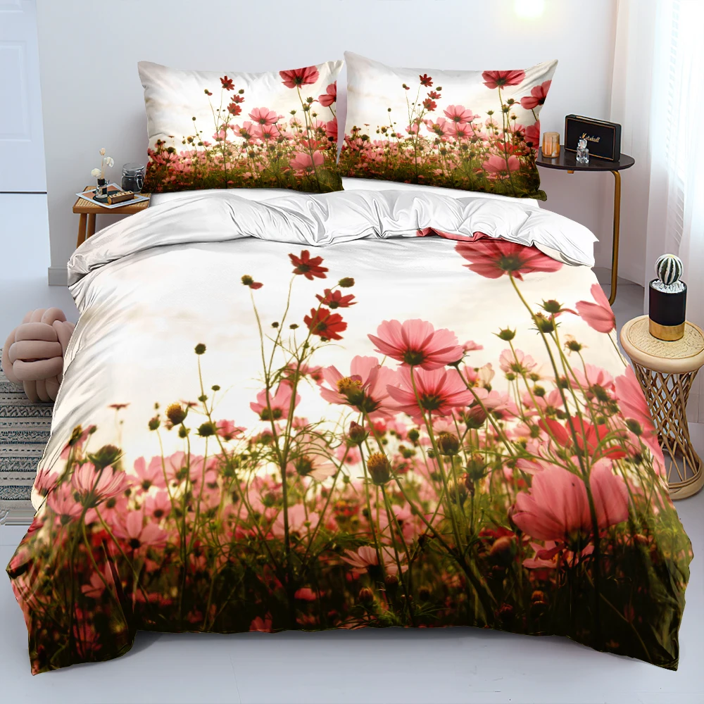 

3D White Bedding Sets Custom Design Comforter Case Quilt Cover Pillow Shames Twin King Full Single Double Size Flower Bedclothes