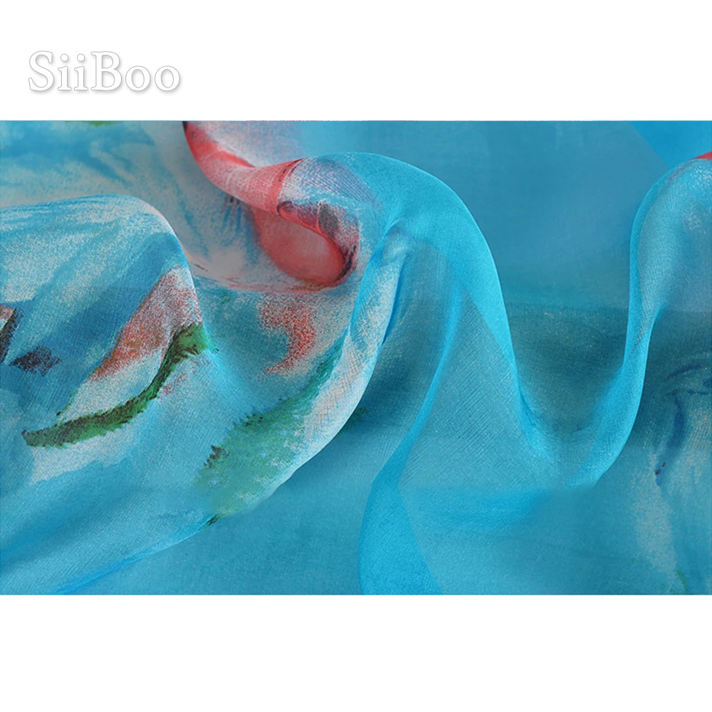 Шифоновая ткань Siiboo из натурального шелка с бабочкой и цветочным принтом мягкое