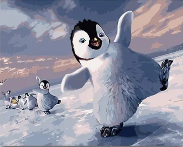 

DIY Coloring paint by numbers Penguin on the snow paintings by numbers paint by adult numbers with kits