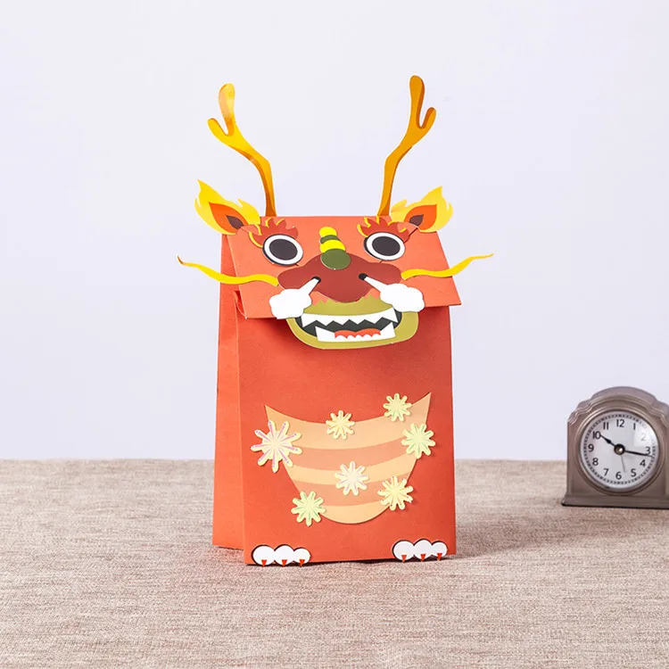 

8pcs Cartoon animal paper bag puppet children DIY creative educational parent child toy kindergarten handmade material bag