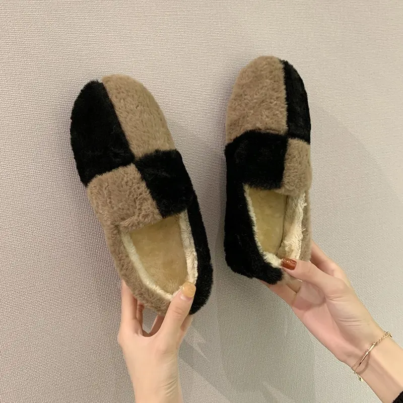

HQFZO Women Loafers Flat Shallow Plush Warm Comfortable Winter Shoes Snow Boots 2020 Fur Mujer Botines