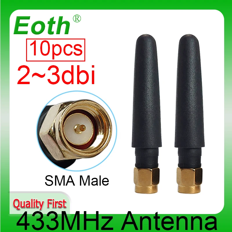 EOTH 10pcs 433mhz antenna 2~3dbi sma male lora antene pbx iot module lorawan signal receiver antena high gain