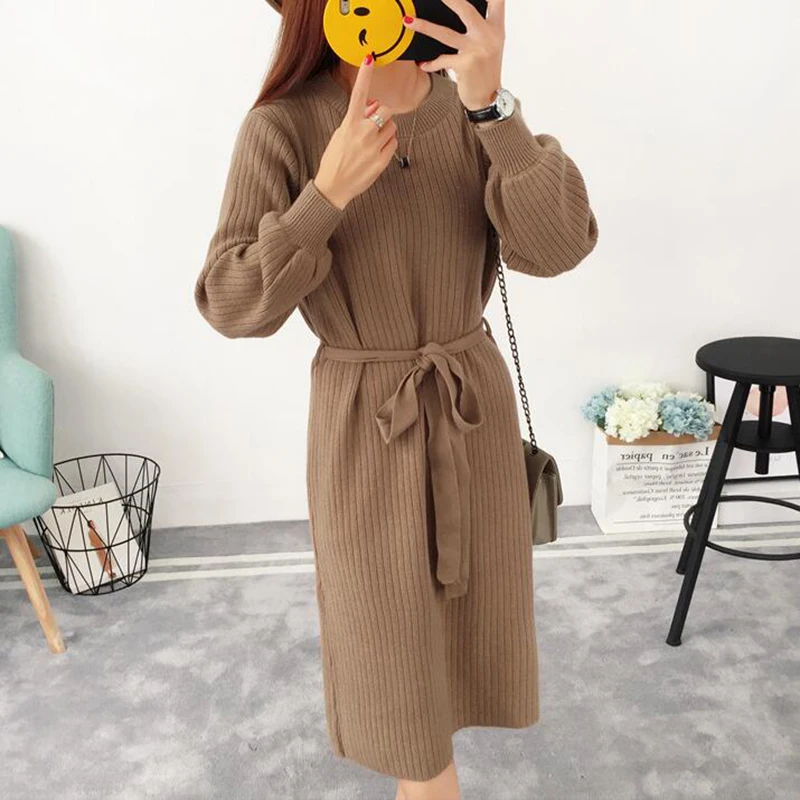 Осеннее платье-свитер EORUTCIZ женское приталенное трикотажное базовое платье с