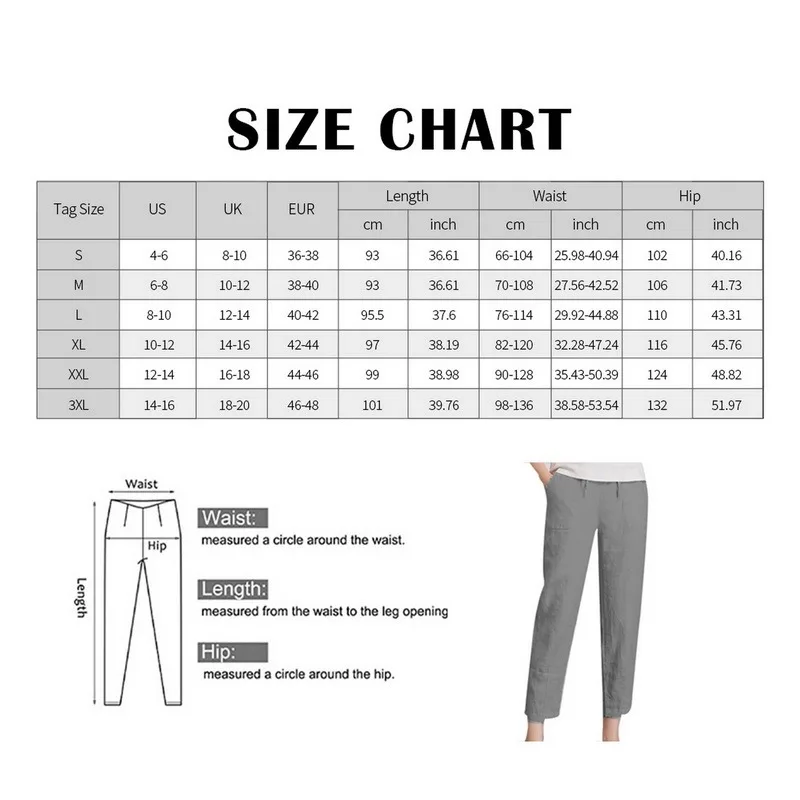 

Cotton Linen Big Pocket Thin Women's Pants Solid Elastic Waist Pant For Women 2021 Summer Straight White Homewear Trousers