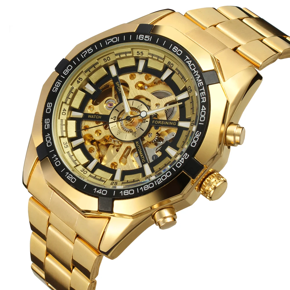 

Fashion Luxury 4117 Golden Dial Hollow Skeleton Automatic BusinessWatch Mechanical for Watches Men Wrist