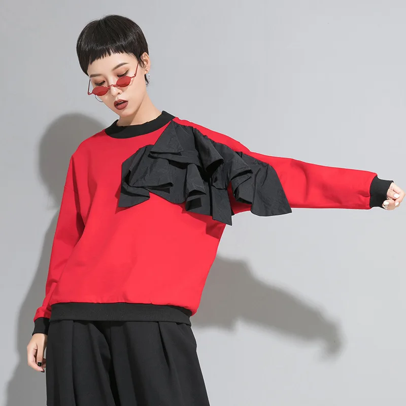 Женская футболка лоскутного покроя LANMREM уличная одежда свободного размера плюс с