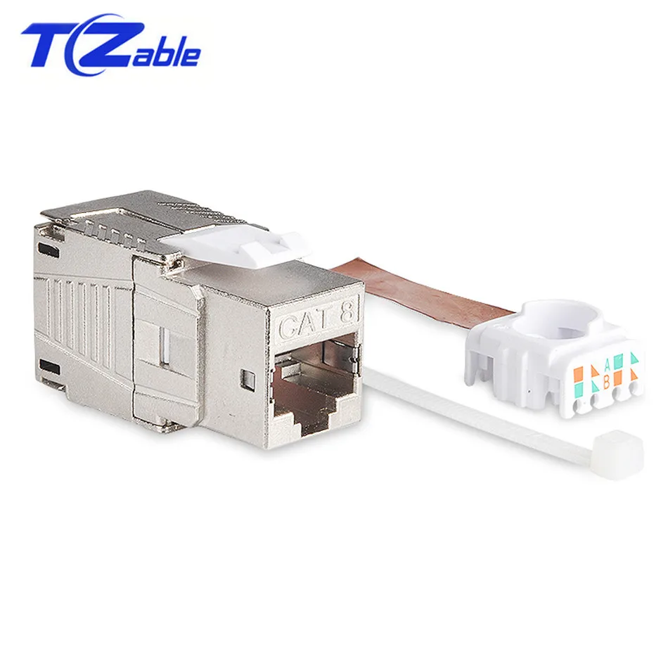 

Cat6A Cat8 Rj45 Jack Module Support Network 10G/40G 550MHZ/2000MHz PoE/PoE+ 100W Rj45 Connector module Shielded toolless Type