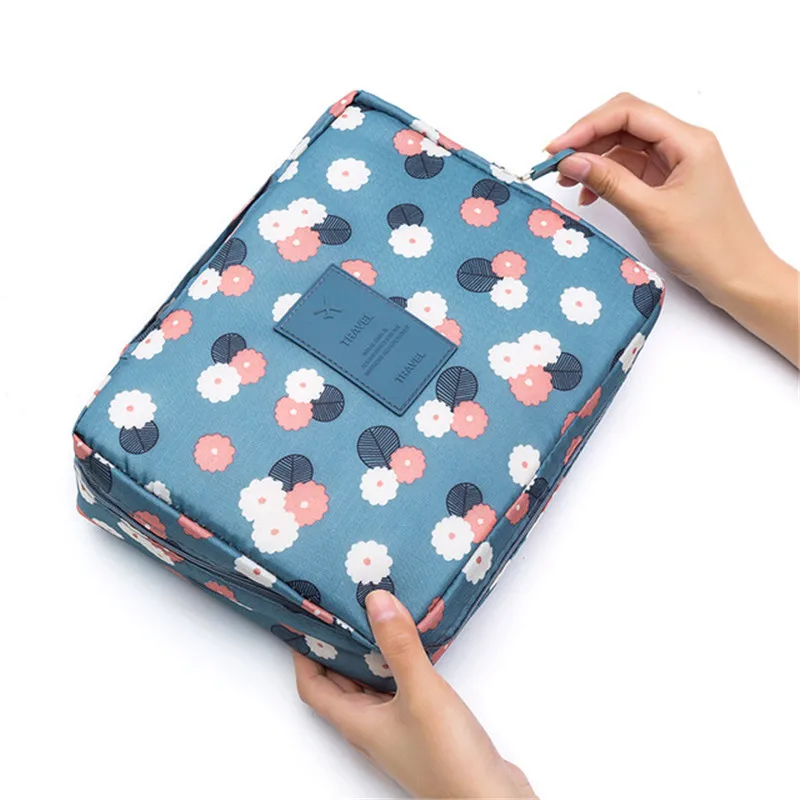 Blue flowers PLEEGA сумка для макияжа для девушек, женская косметичка, моющаяся косметичка, органайзер для макияжа, сумка для хранения, сумка для дорожного набора, много карманов, женская сумка - Цвет: Blue flowers