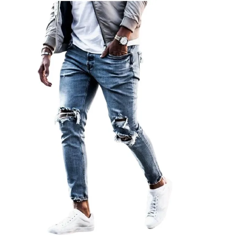 

WEPBEL Men's New Fashion Skinny Jeans Casual Ripped Hole Jeans Slim Pencil Long Pant
