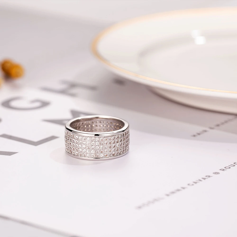 Роскошный Абзац 925 пробы Серебряное кольцо палец штамп 10KT Сияющий 286 шт Полный