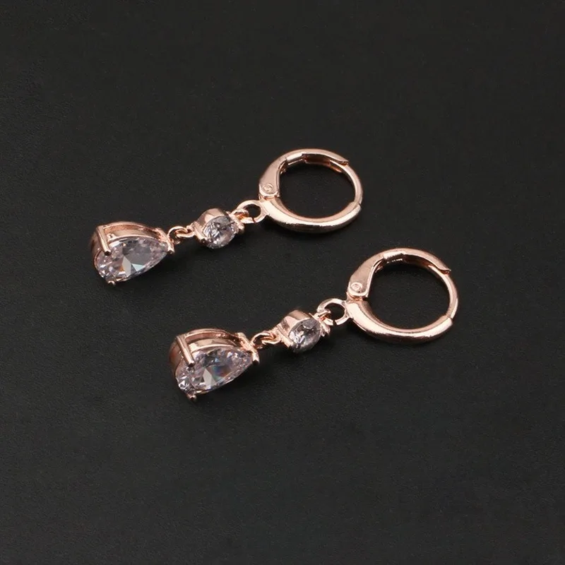 

Classic Crystal Water Drop Dangle Earrings for Women Rose Gold Color Statement Earrings Party Jewelry