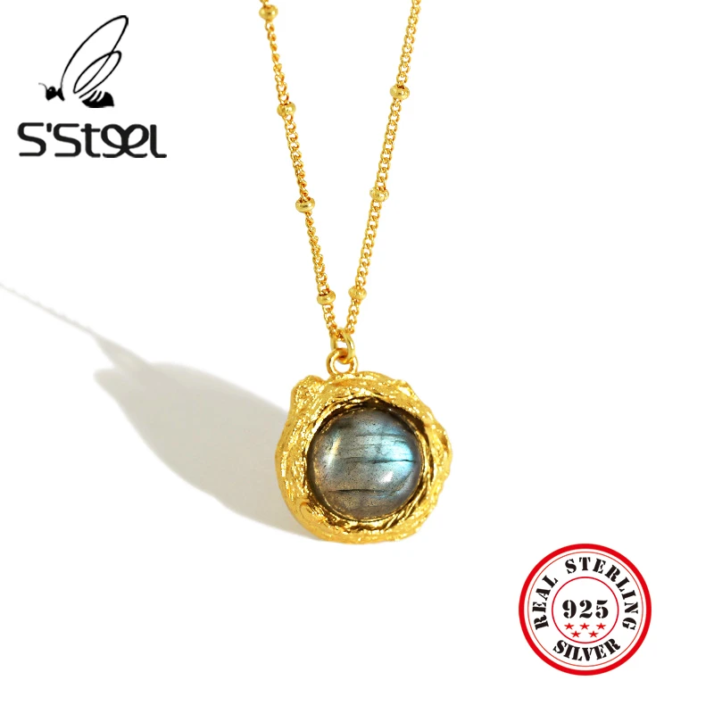 

S'STEEL Crystal Necklaces Sterling Silver For Women Geometric Luxury Long Pendants Necklace Colgante Plata De Ley 925 Jewellery