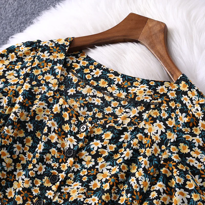 

Floral Bubble Sleeve Chiffon Women Casual Dress