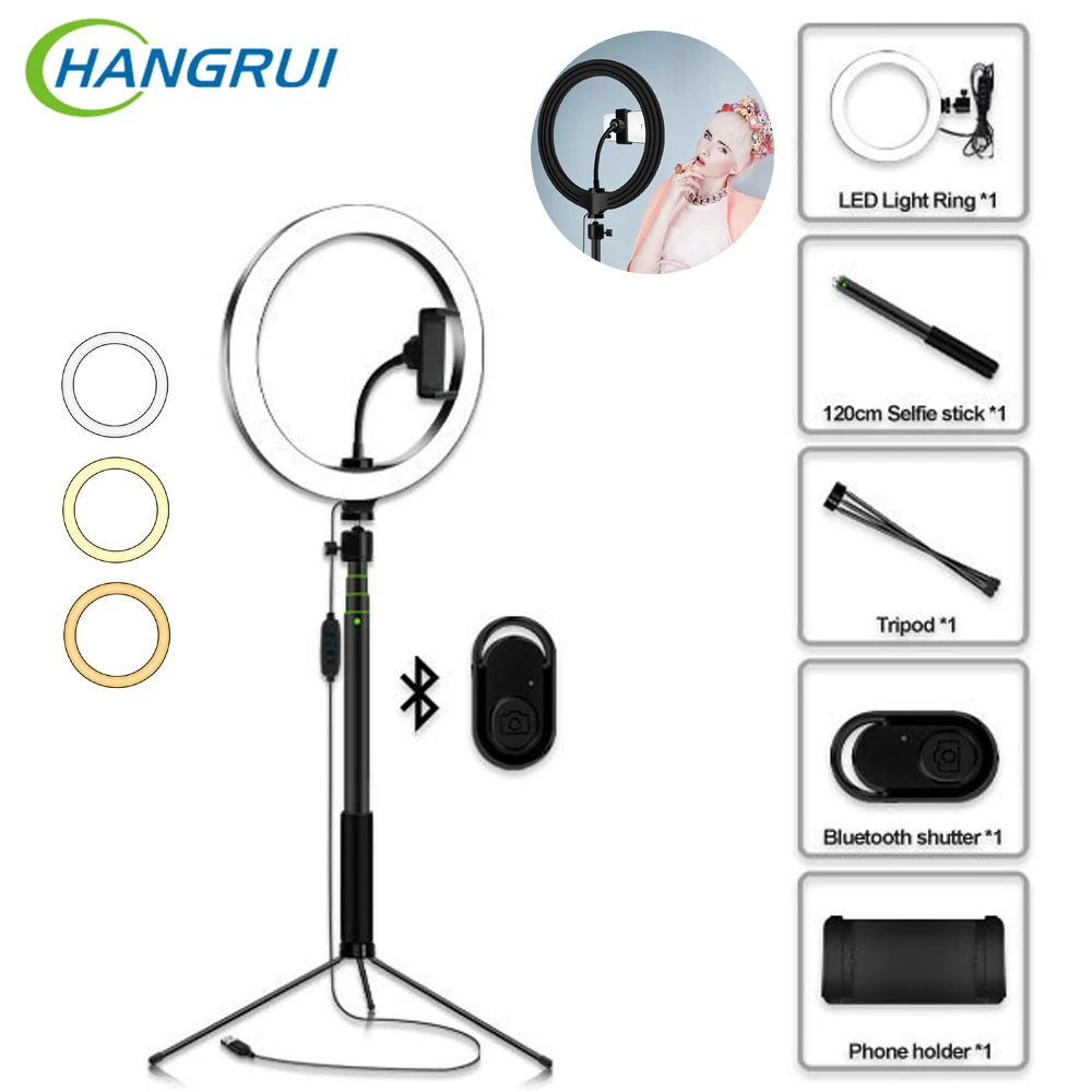 Светодиодный кольцевой светильник 10 дюймов для селфи с штативом Youtube видеосъемки